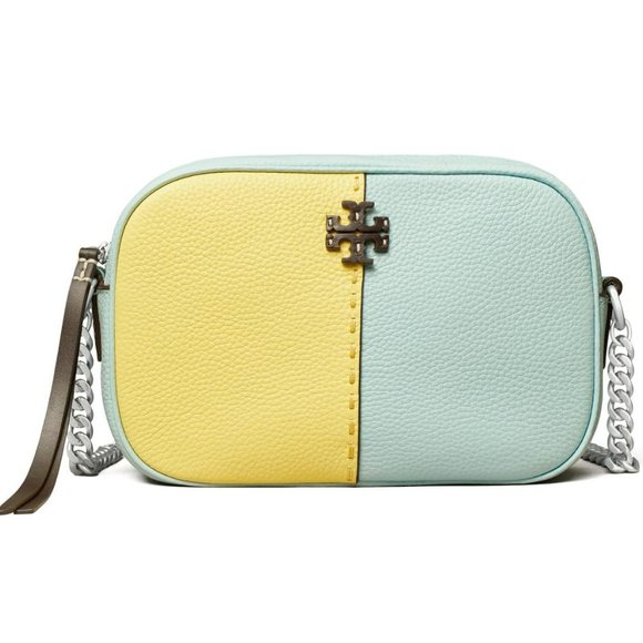 Tory Burch Handbags - Tory Burch® McGraw 14771 $398 Color-Block Camera Bag Sea Bubble Vintge Lemon NWT